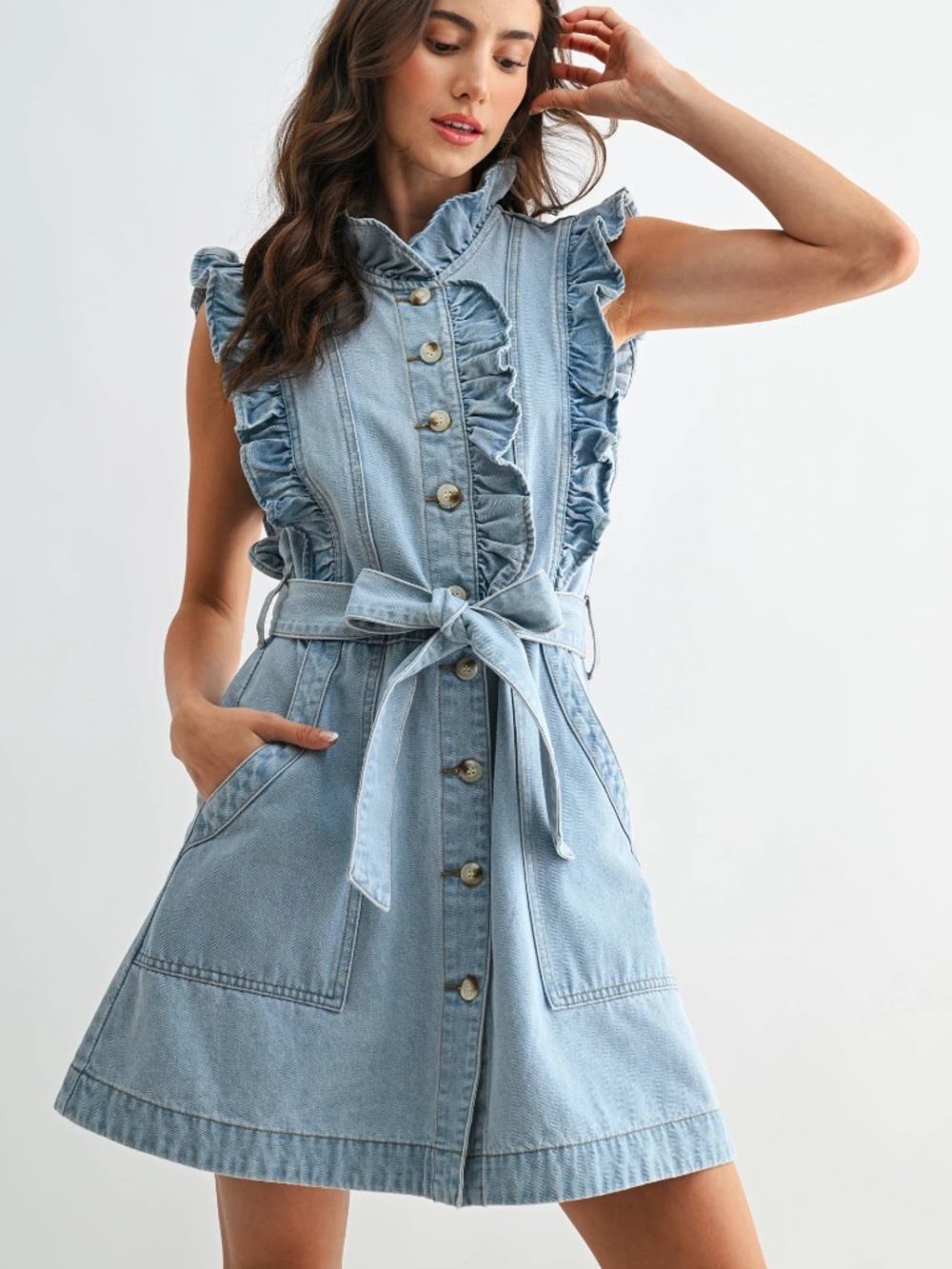 NWT Ruffle Detailed Denim Dress